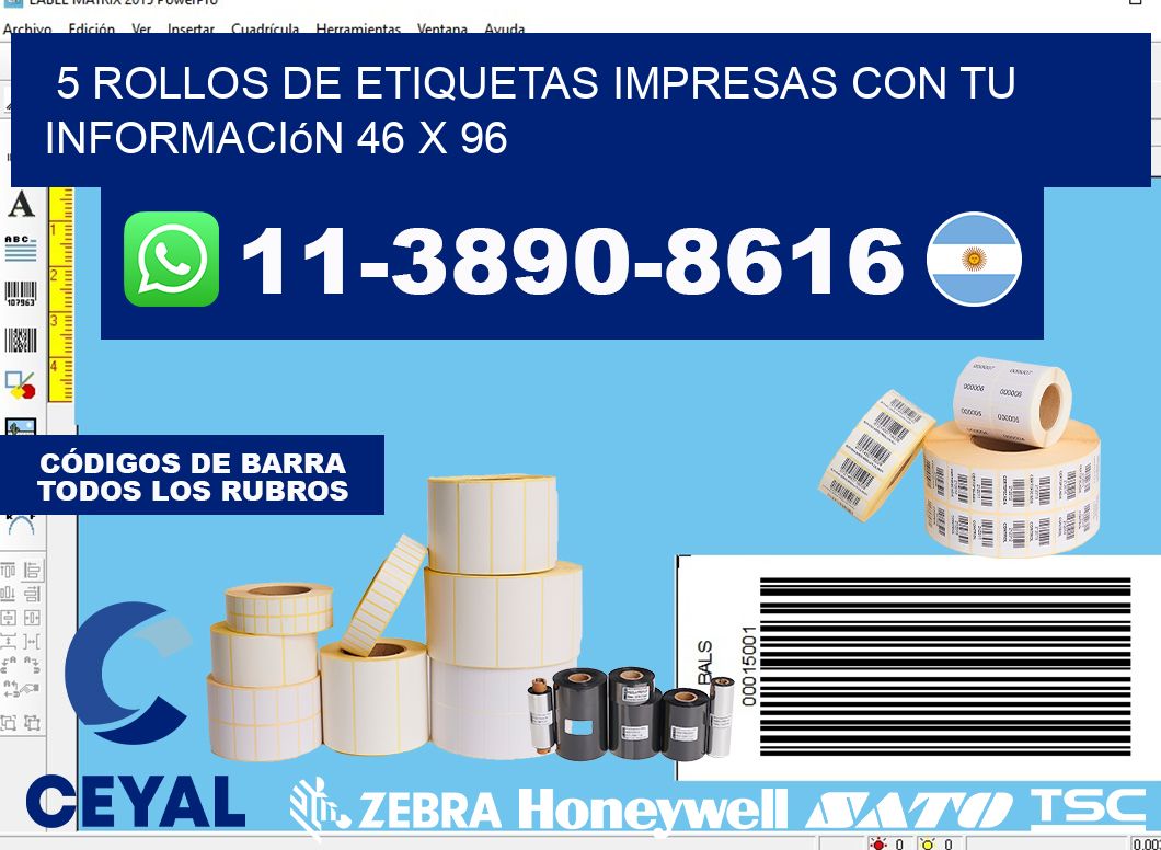 5 rollos de etiquetas impresas con tu información 46 x 96