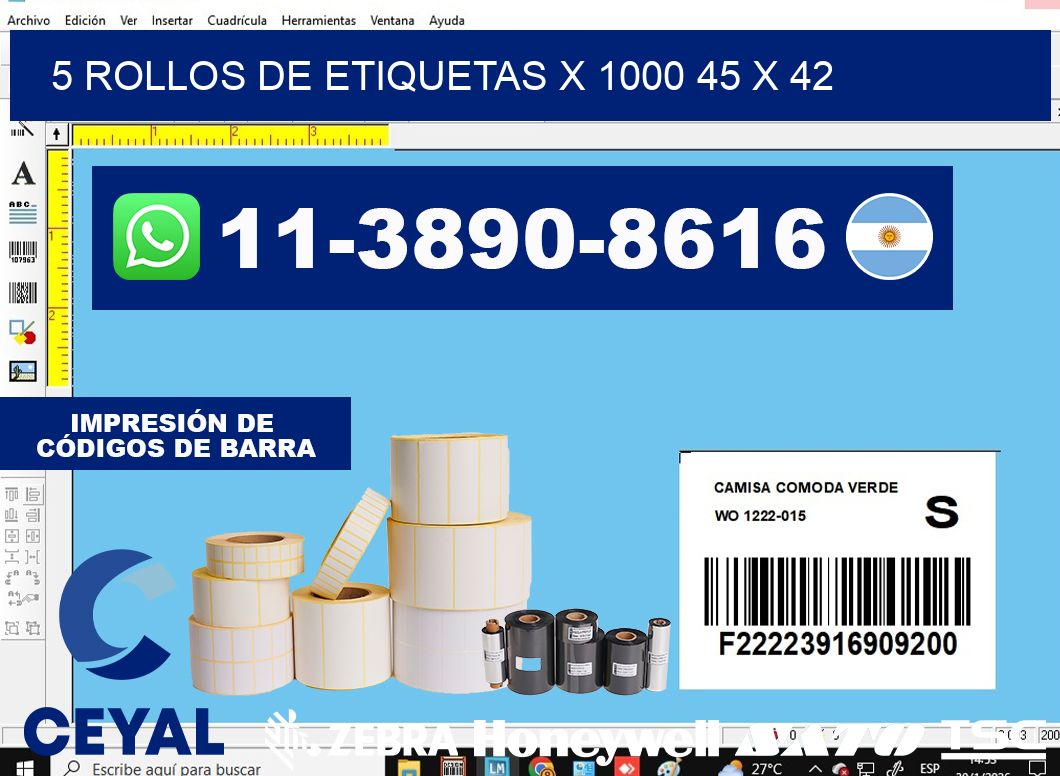 5 rollos de etiquetas x 1000 45 x 42