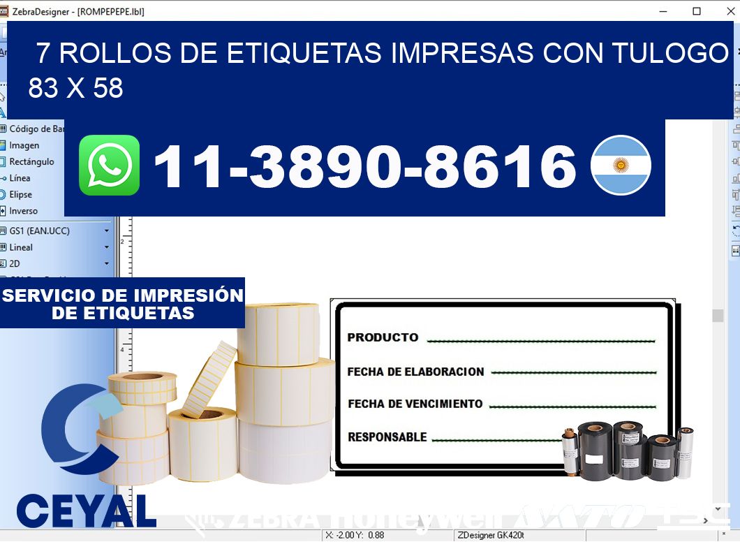 7 rollos de etiquetas impresas con tulogo 83 x 58