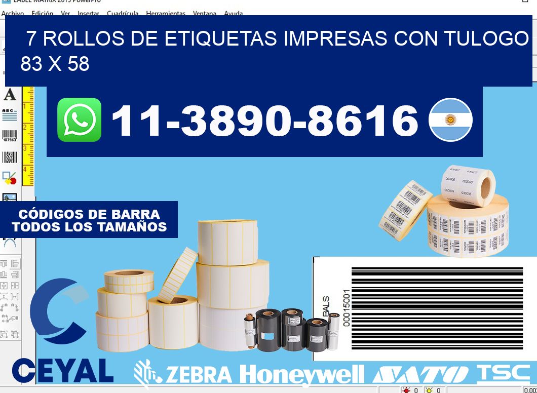 7 rollos de etiquetas impresas con tulogo 83 x 58