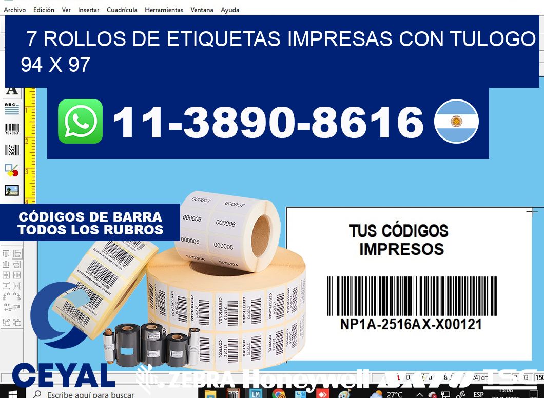 7 rollos de etiquetas impresas con tulogo 94 x 97
