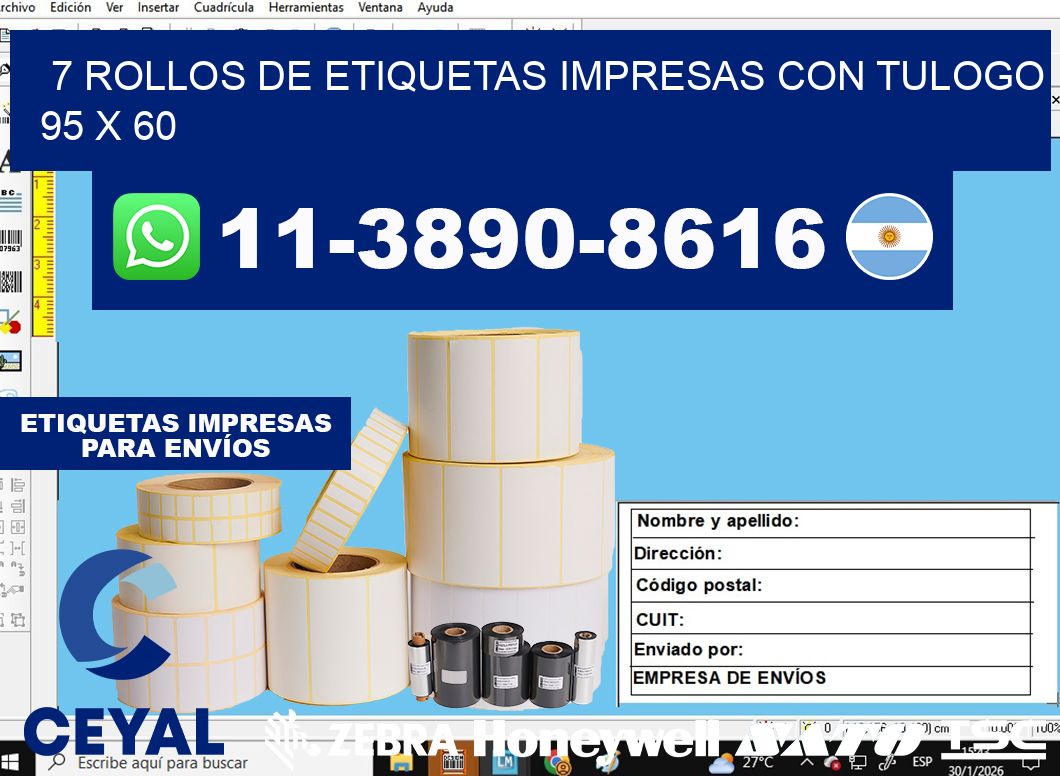 7 rollos de etiquetas impresas con tulogo 95 x 60