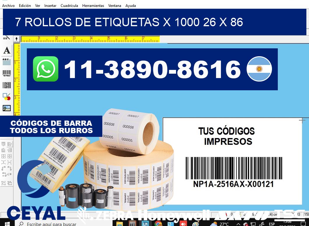 7 rollos de etiquetas x 1000 26 x 86