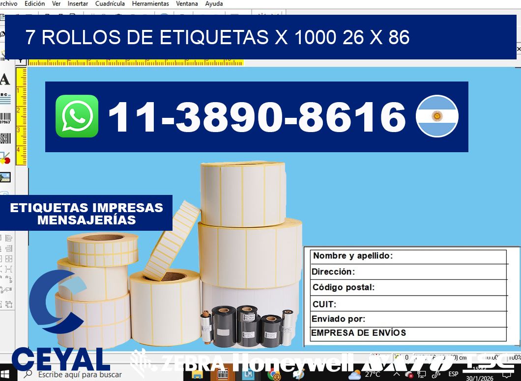 7 rollos de etiquetas x 1000 26 x 86