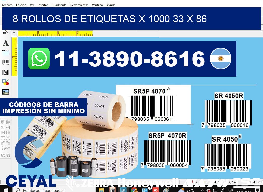 8 rollos de etiquetas x 1000 33 x 86