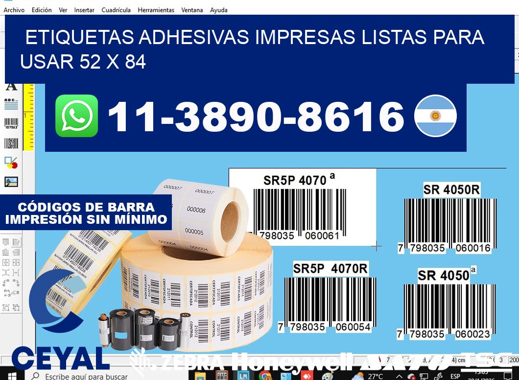 etiquetas adhesivas impresas listas para usar 52 x 84