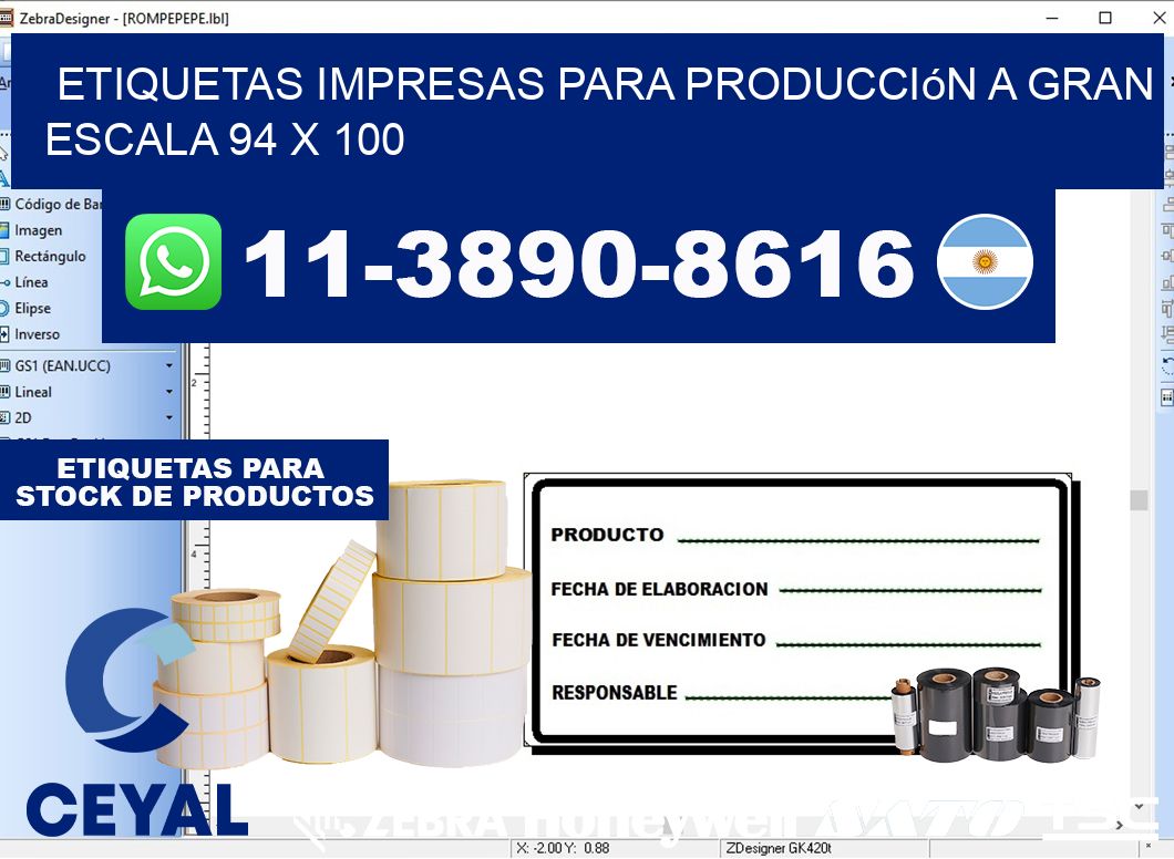 etiquetas impresas para producción a gran escala 94 x 100