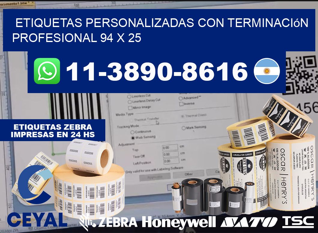 etiquetas personalizadas con terminación profesional 94 x 25