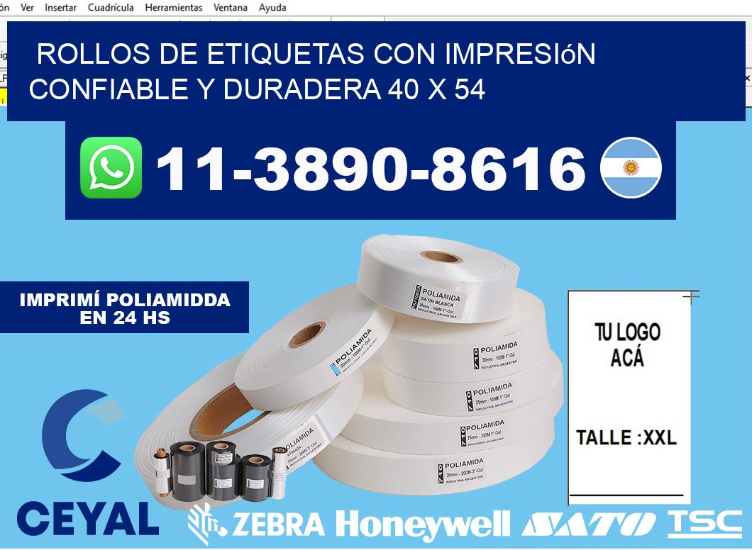 rollos de etiquetas con impresión confiable y duradera 40 x 54