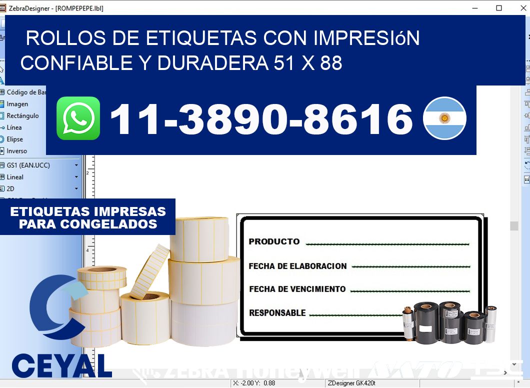 rollos de etiquetas con impresión confiable y duradera 51 x 88