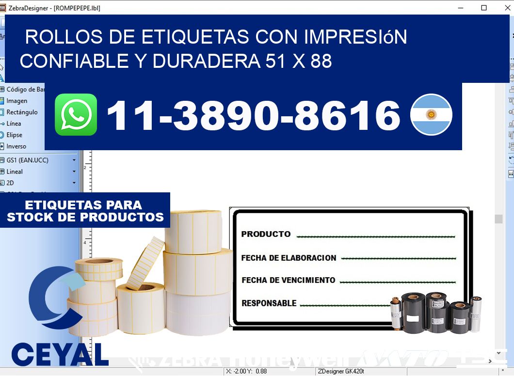 rollos de etiquetas con impresión confiable y duradera 51 x 88