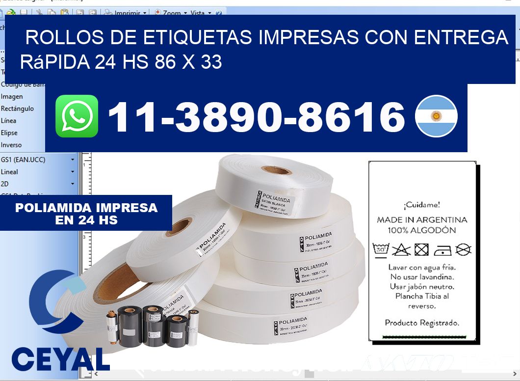 rollos de etiquetas impresas con entrega rápida 24 hs 86 x 33