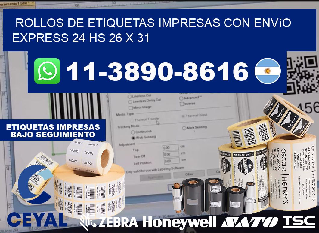 rollos de etiquetas impresas con envío express 24 hs 26 x 31