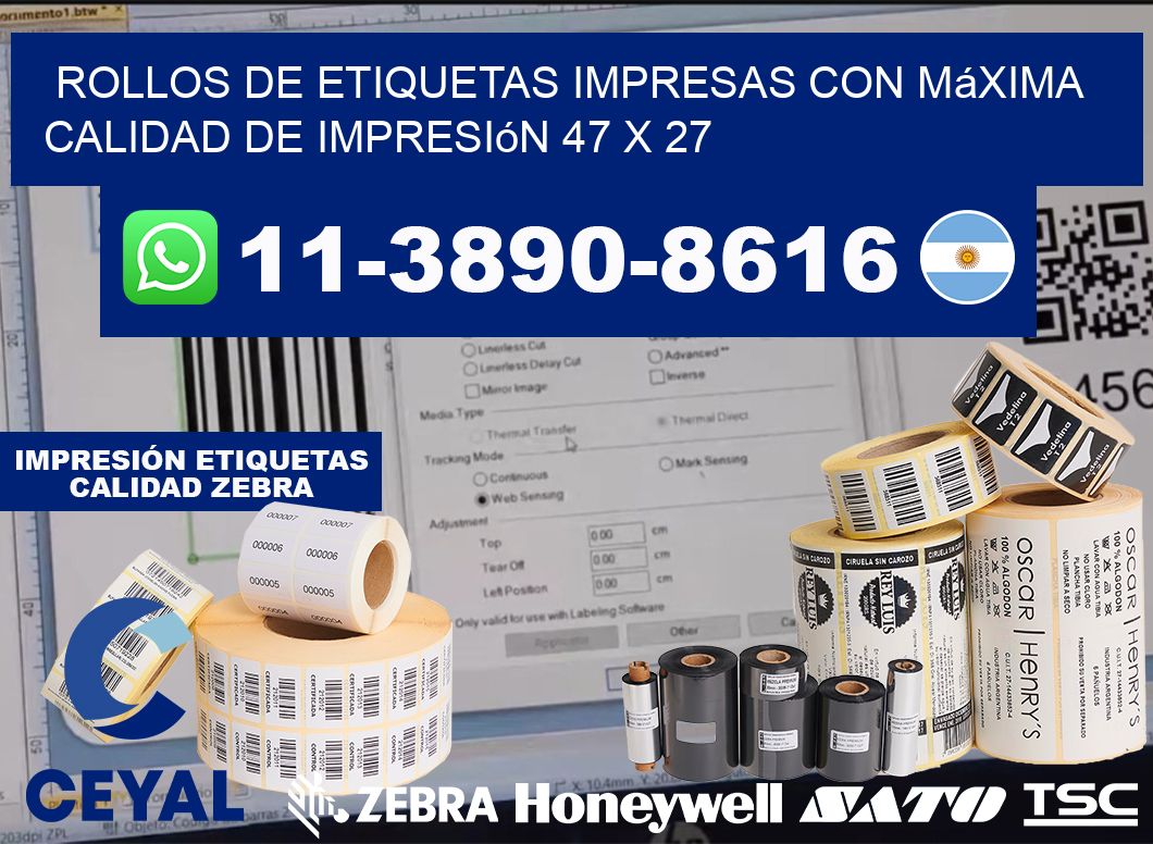 rollos de etiquetas impresas con máxima calidad de impresión 47 x 27