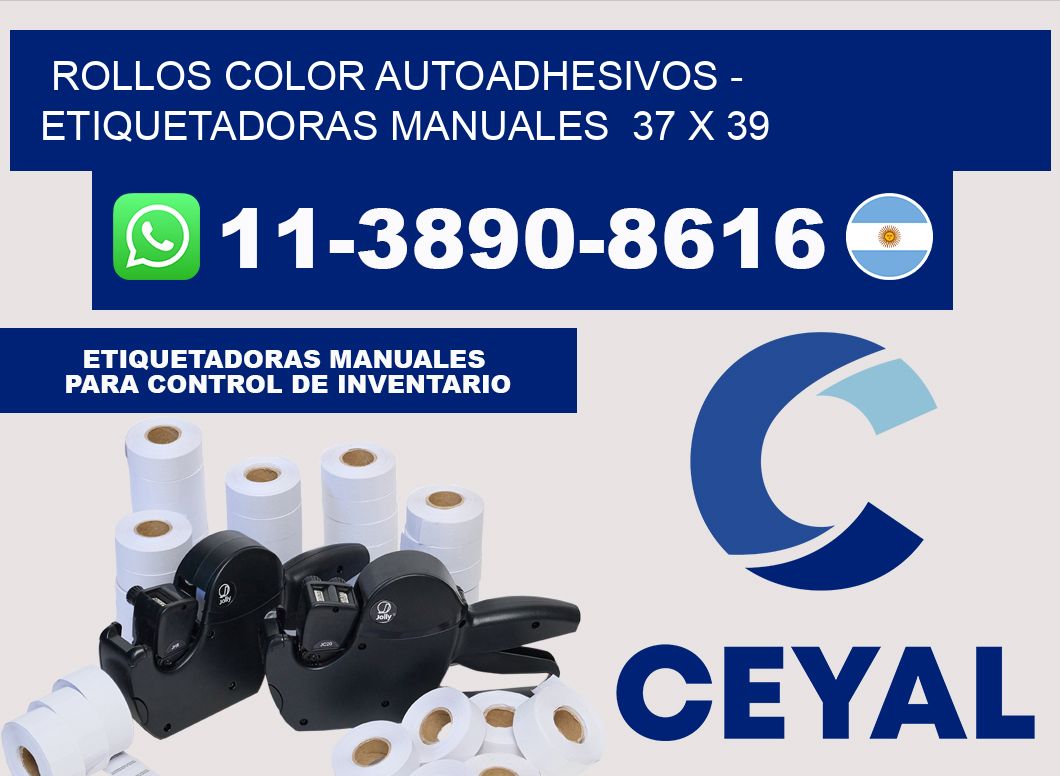 Rollos color autoadhesivos - Etiquetadoras Manuales 37 x 39