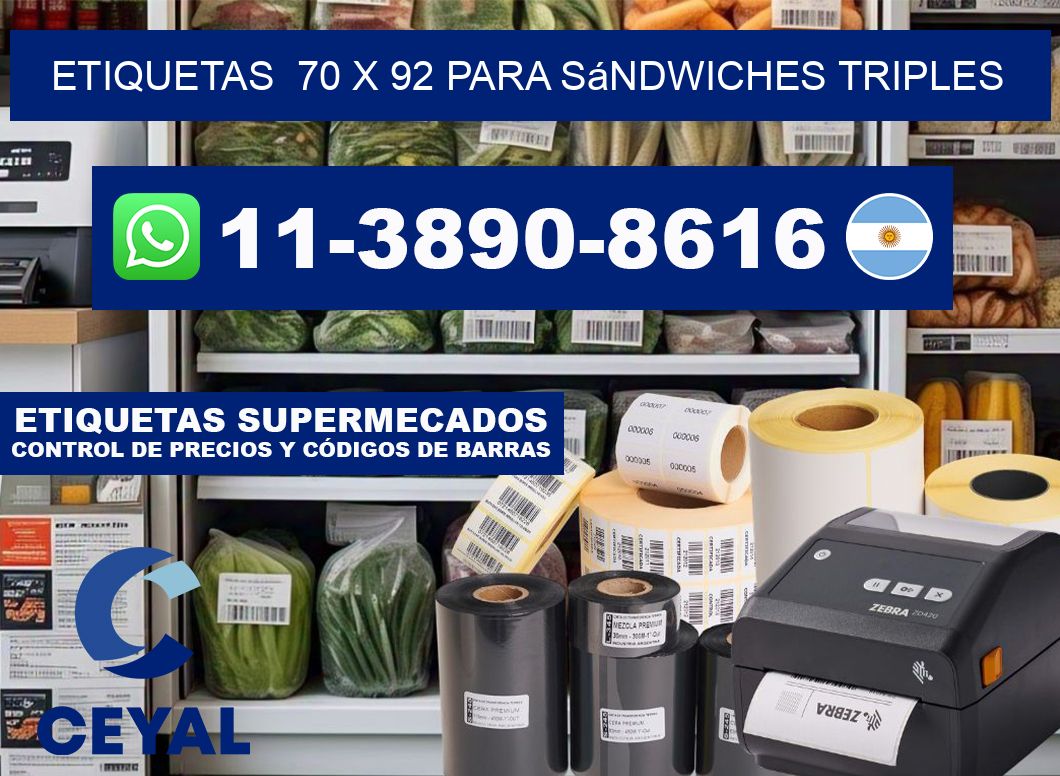 etiquetas  70 x 92 para Sándwiches triples