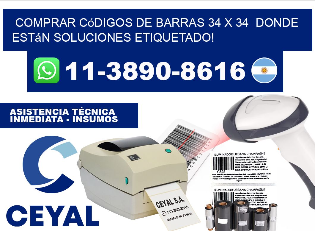 Comprar códigos de barras 34 x 34  donde están soluciones etiquetado!