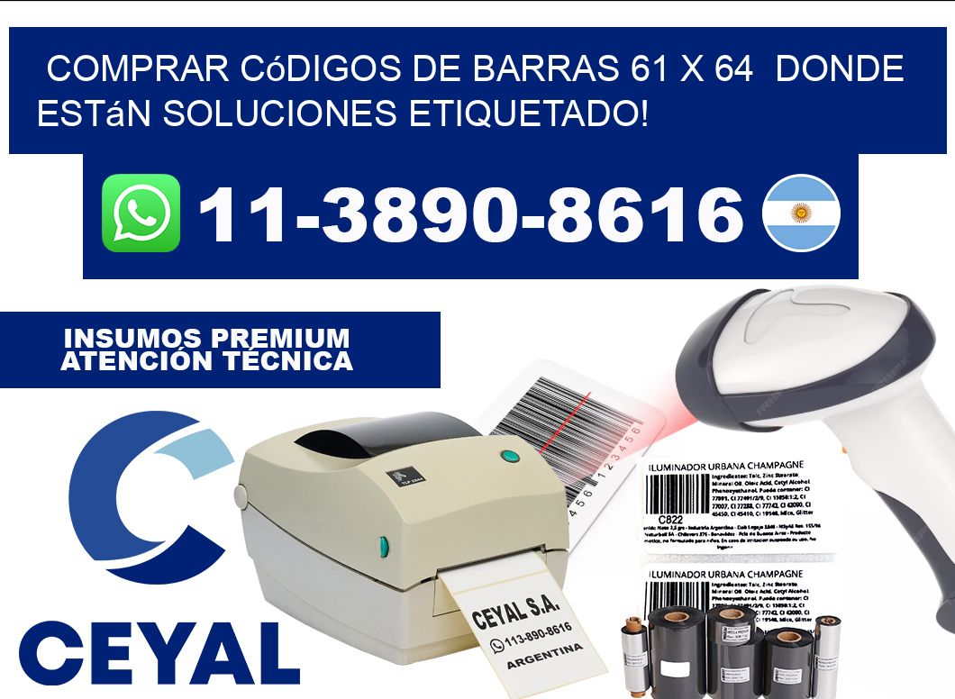 Comprar códigos de barras 61 x 64  donde están soluciones etiquetado!