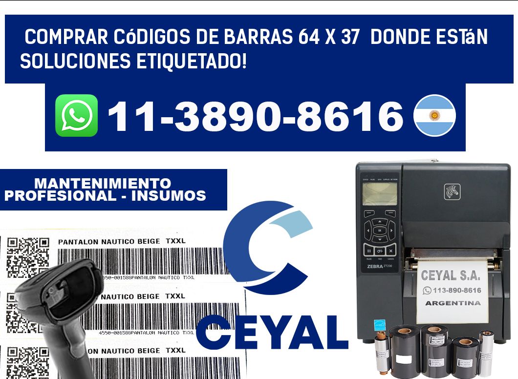 Comprar códigos de barras 64 x 37 donde están soluciones etiquetado!