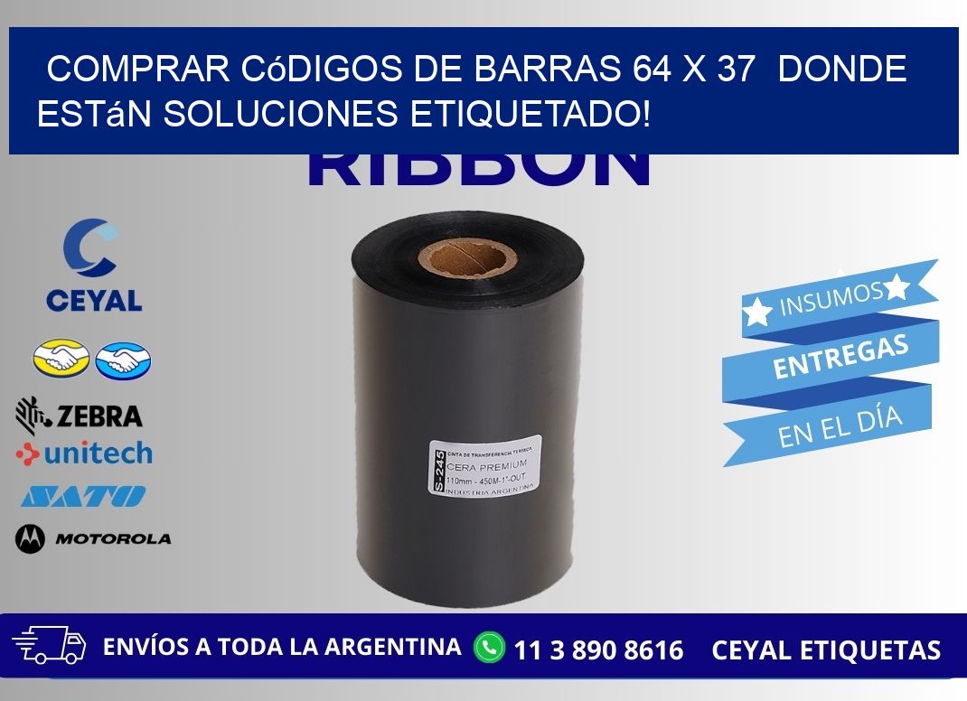 Comprar códigos de barras 64 x 37 donde están soluciones etiquetado!