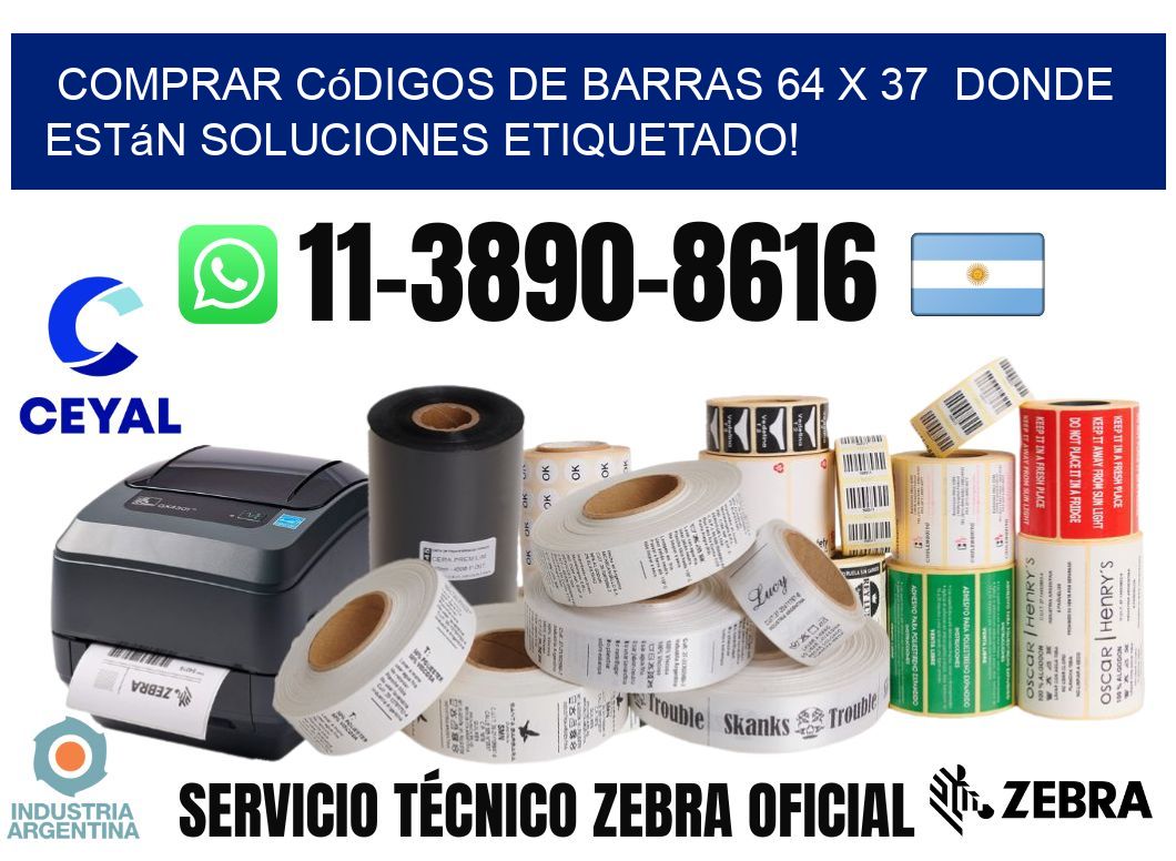 Comprar códigos de barras 64 x 37 donde están soluciones etiquetado!