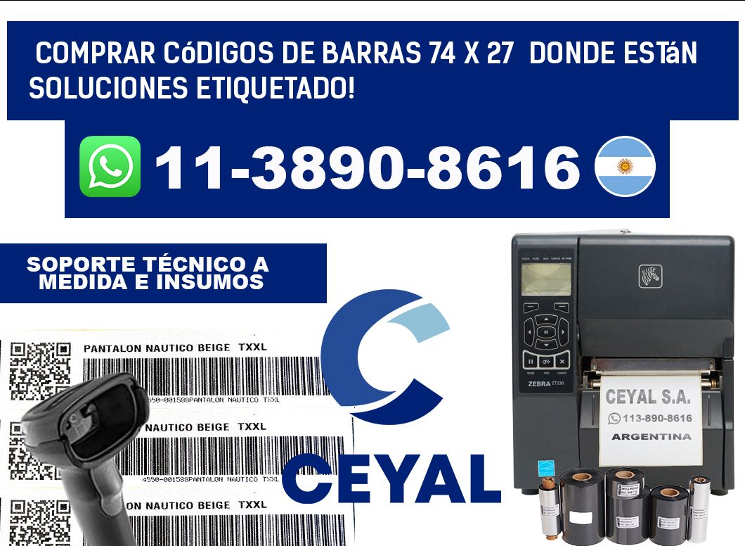 Comprar códigos de barras 74 x 27 donde están soluciones etiquetado!
