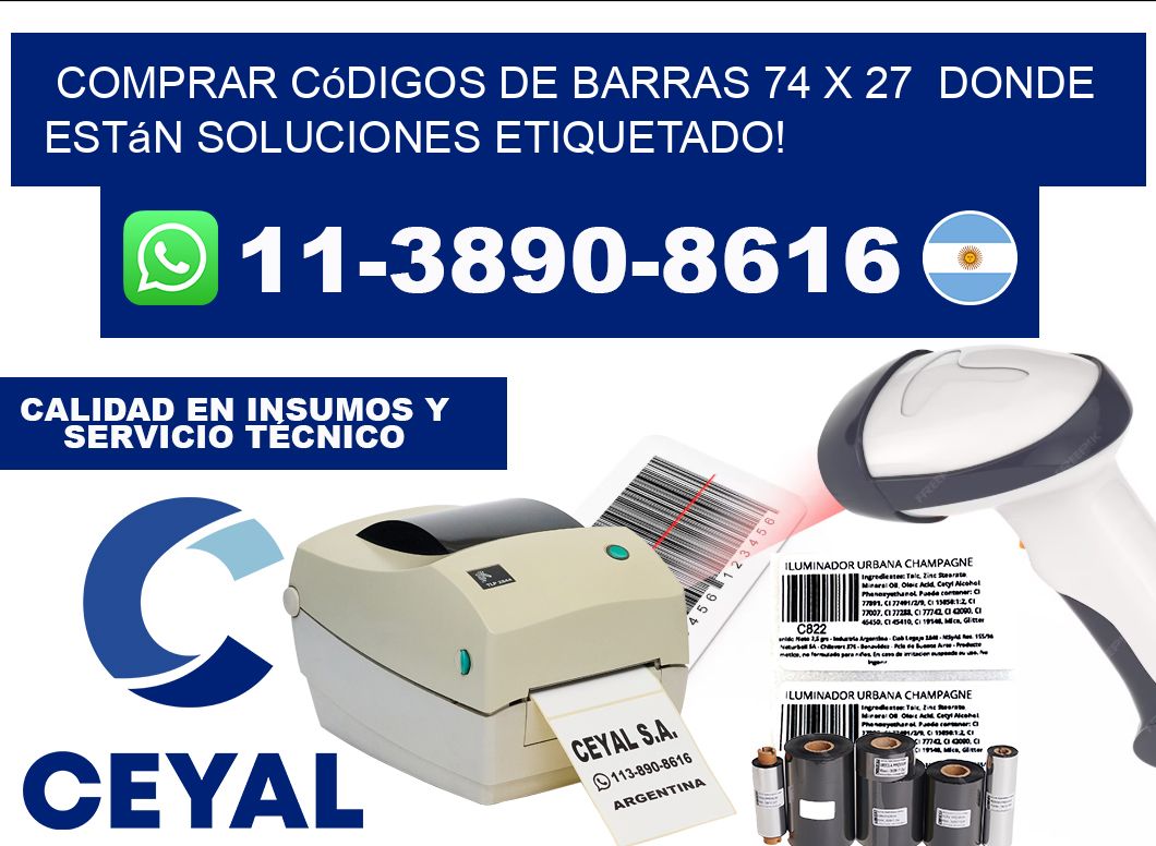Comprar códigos de barras 74 x 27 donde están soluciones etiquetado!
