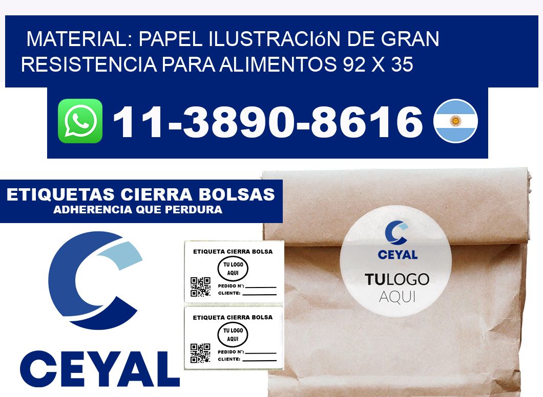 Material: papel ilustración de gran resistencia para alimentos 92 x 35