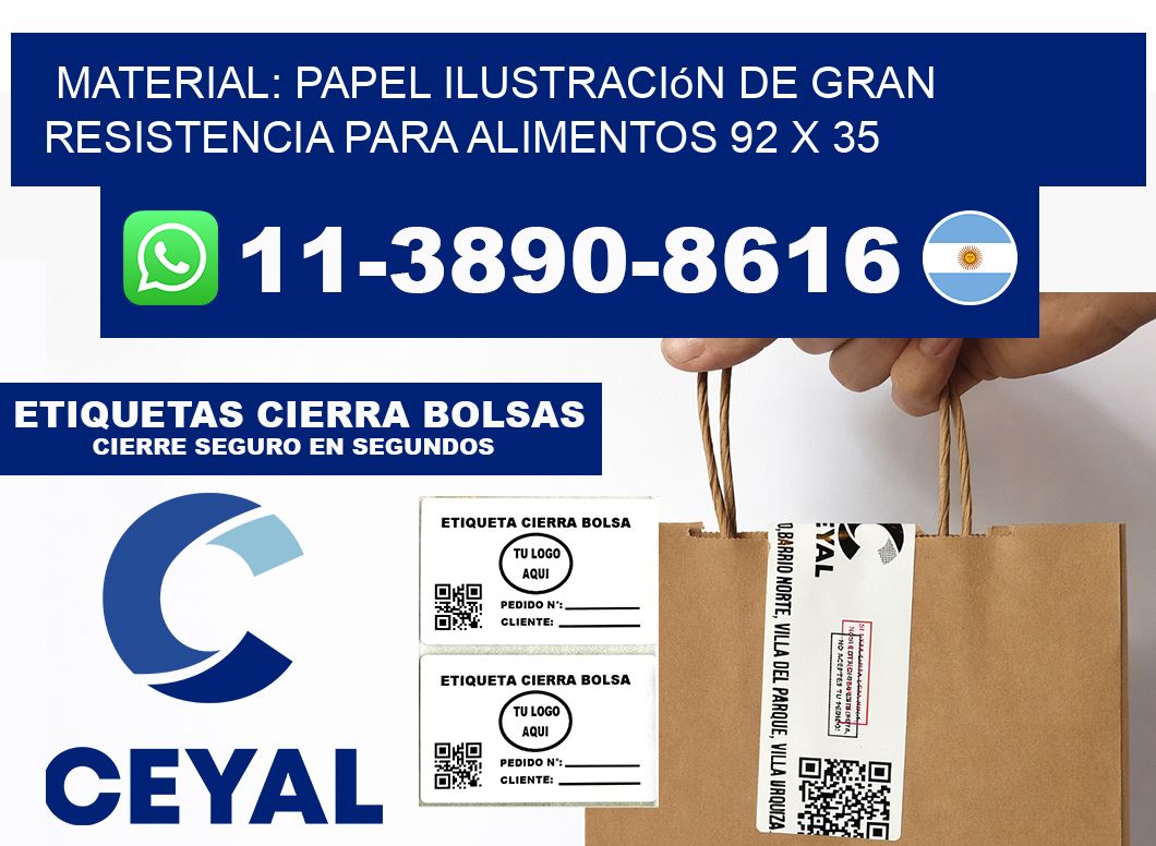 Material: papel ilustración de gran resistencia para alimentos 92 x 35