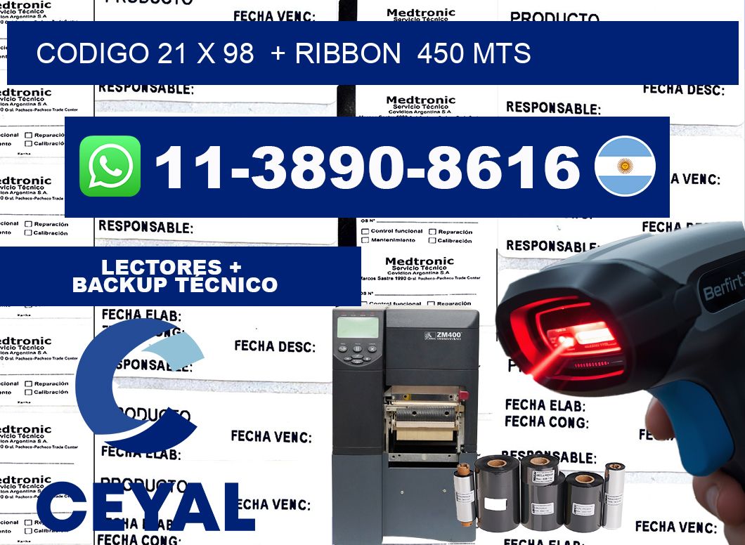 codigo 21 x 98  + ribbon  450 mts