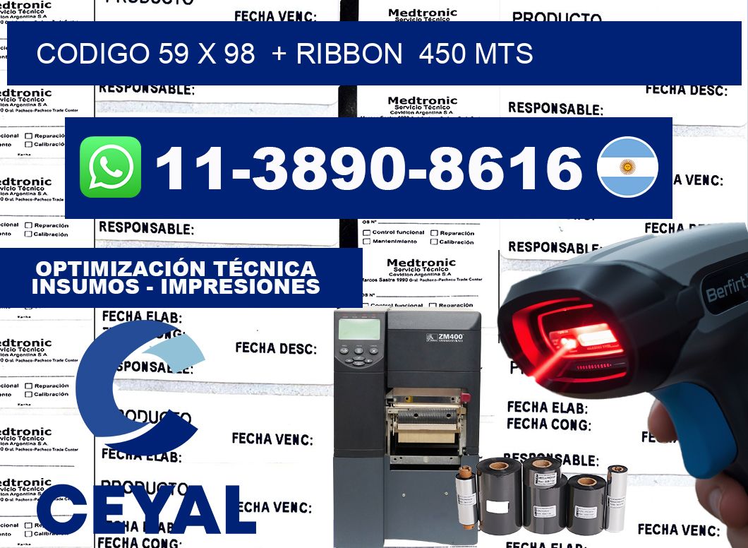codigo 59 x 98  + ribbon  450 mts