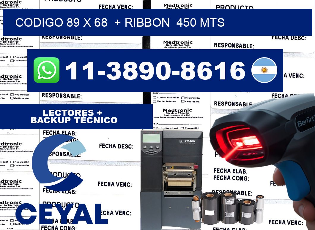 codigo 89 x 68  + ribbon  450 mts