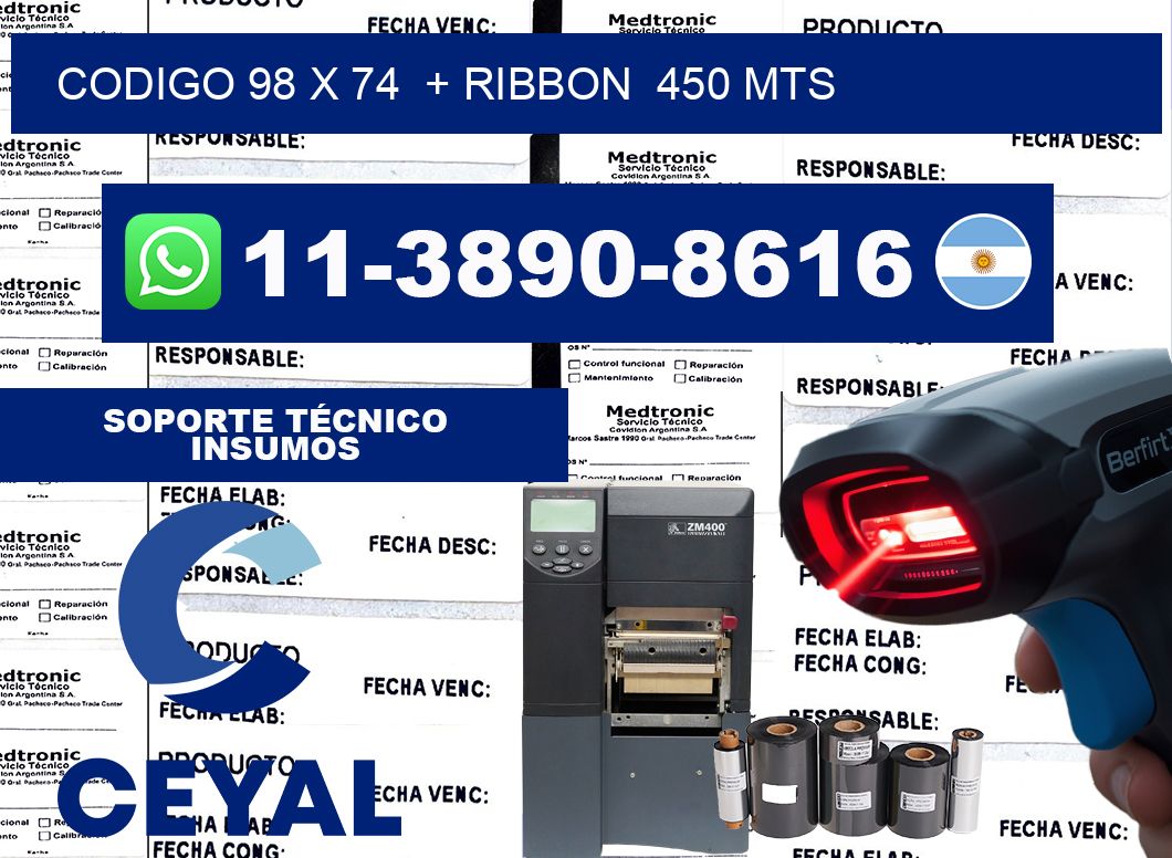 codigo 98 x 74  + ribbon  450 mts