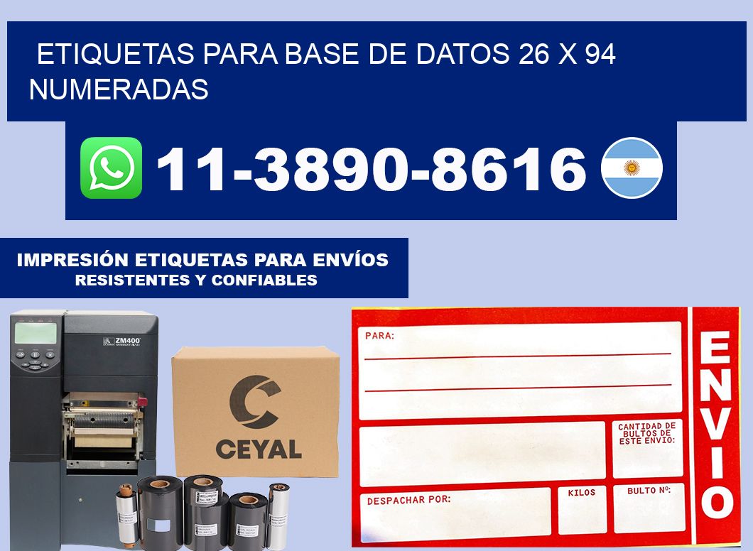 etiquetas para base de datos 26 x 94 numeradas