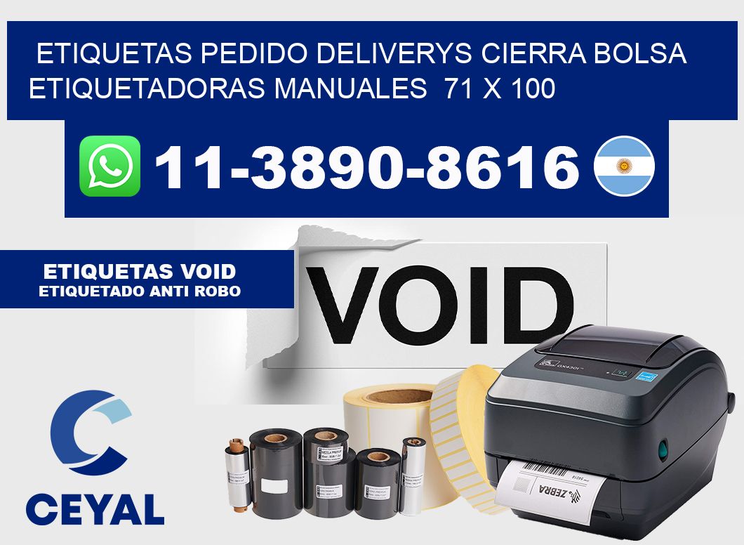 etiquetas pedido deliverys cierra bolsa  Etiquetadoras Manuales  71 x 100