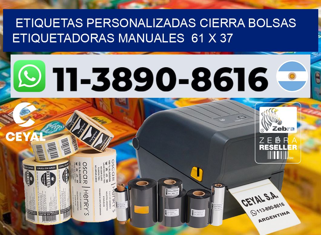 etiquetas personalizadas cierra bolsas  Etiquetadoras Manuales  61 x 37