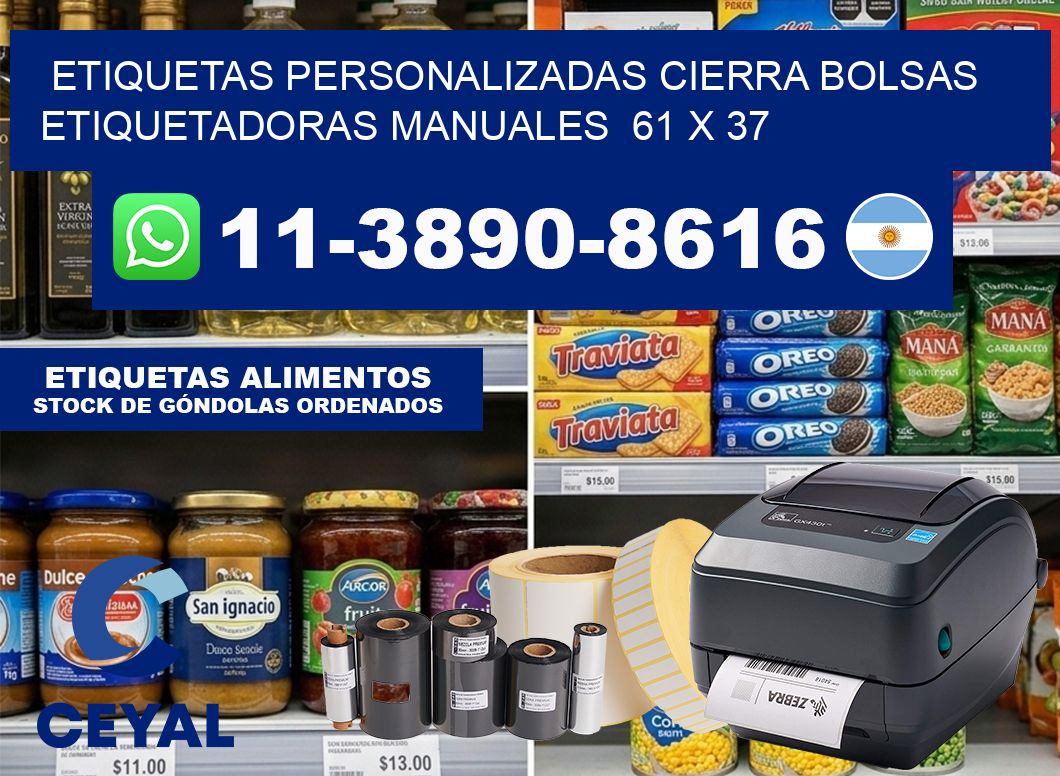 etiquetas personalizadas cierra bolsas  Etiquetadoras Manuales  61 x 37