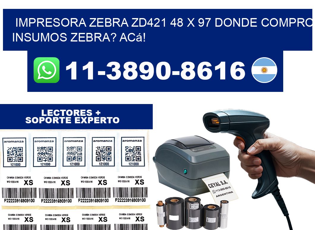 impresora zebra zd421 48 x 97 Donde compro insumos zebra? Acá!