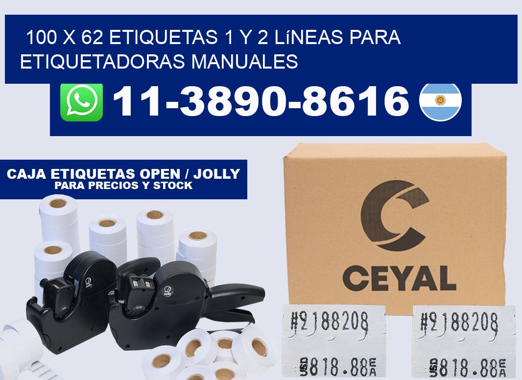 100 x 62 Etiquetas 1 y 2 líneas para etiquetadoras manuales