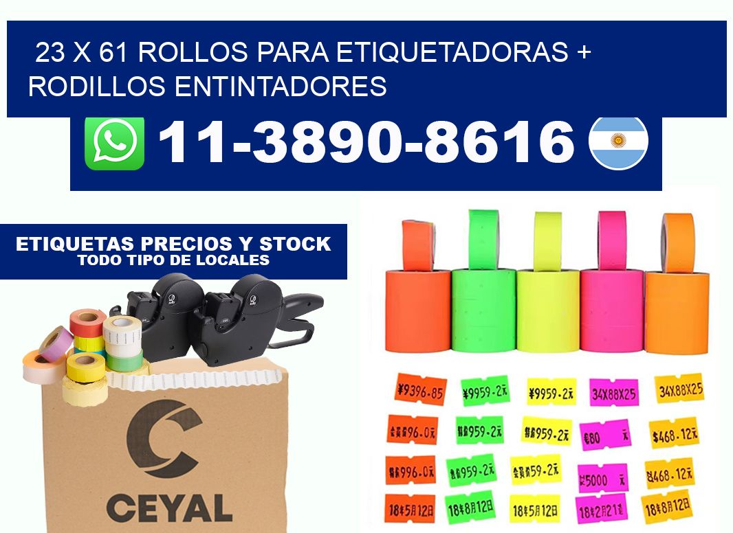23 x 61 rollos para etiquetadoras + rodillos entintadores