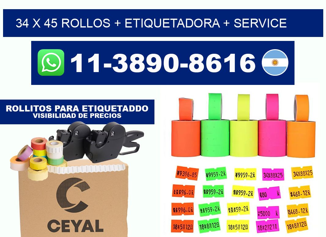 34 x 45 rollos + etiquetadora + service