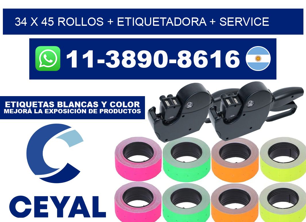 34 x 45 rollos + etiquetadora + service