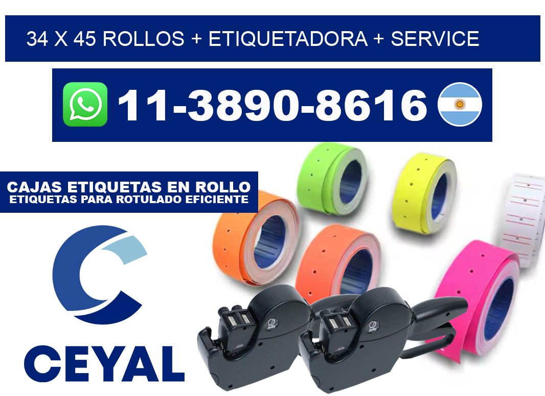 34 x 45 rollos + etiquetadora + service