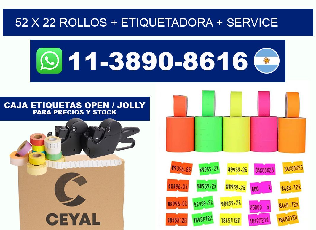 52 x 22 rollos + etiquetadora + service