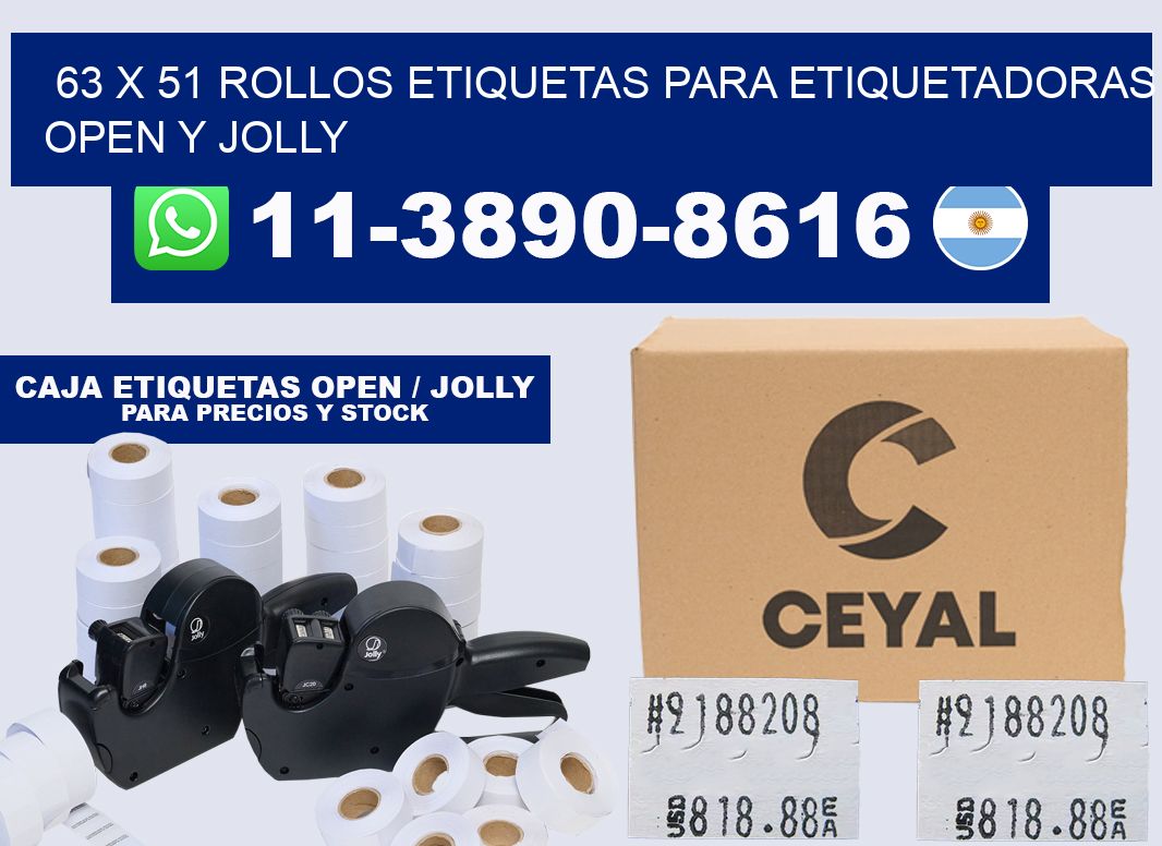 63 x 51 Rollos etiquetas para etiquetadoras open y jolly