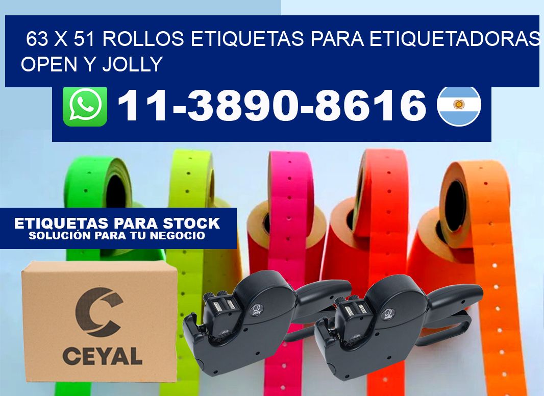63 x 51 Rollos etiquetas para etiquetadoras open y jolly