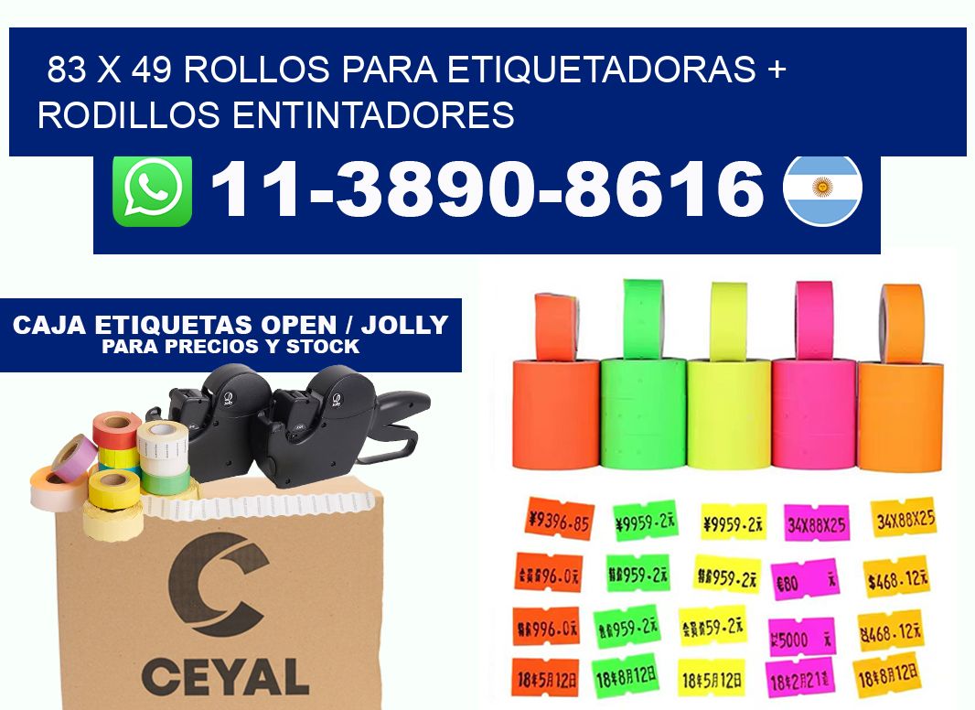 83 x 49 rollos para etiquetadoras + rodillos entintadores