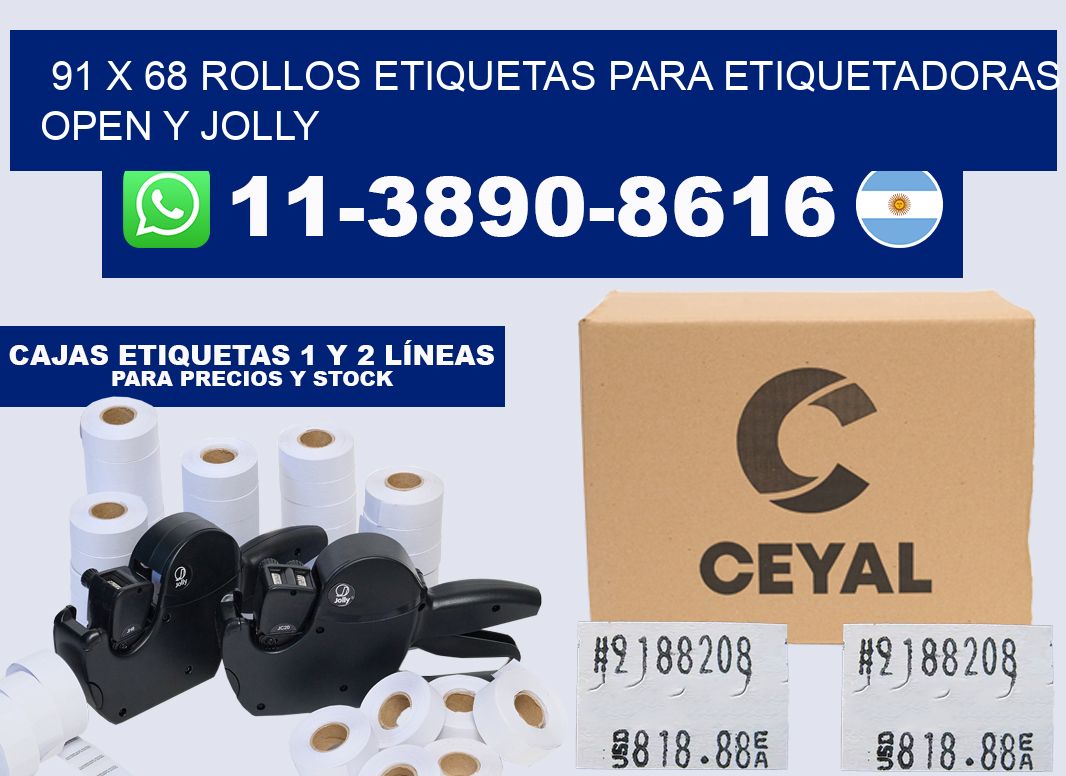 91 x 68 Rollos etiquetas para etiquetadoras open y jolly