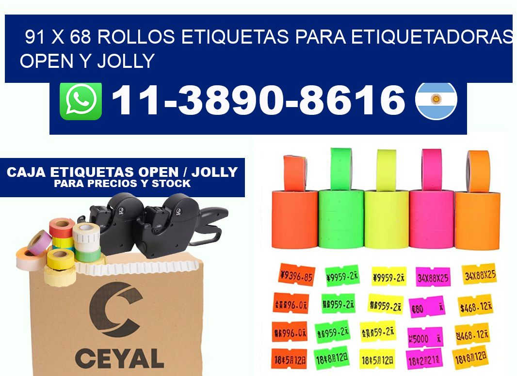 91 x 68 Rollos etiquetas para etiquetadoras open y jolly